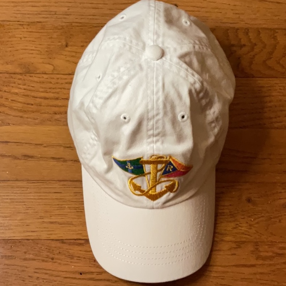 Kids Ralph Lauren White Cap with Nautical Embroidery
